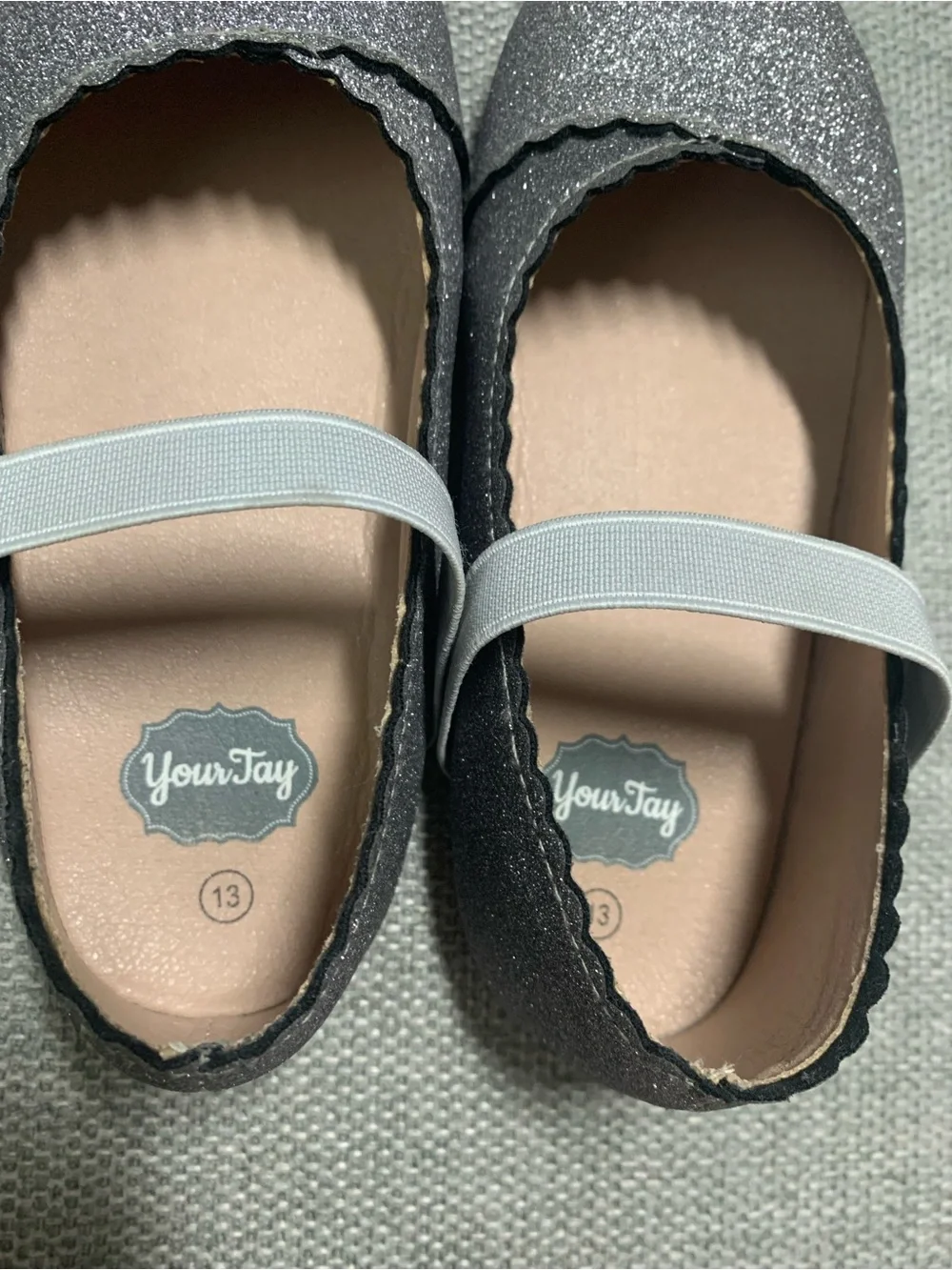 Glitter Mary Jane Flats with Elastic Strap - Gray